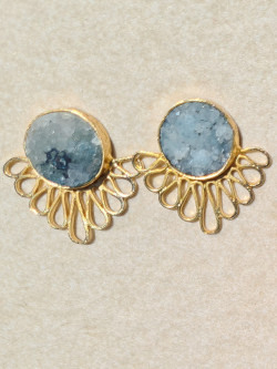 Short earrings made of natural stones with handcrafted filigree