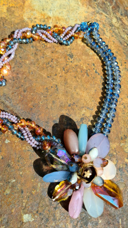 Handmade crystal choker with large flower and natural stones