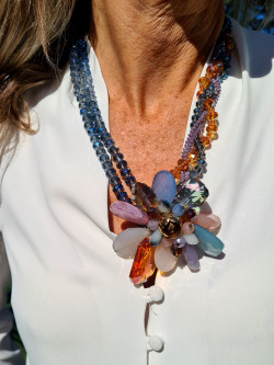 Handmade crystal choker with large flower and natural stones