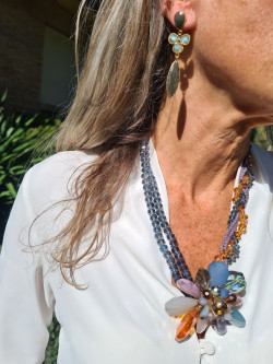 Handmade crystal choker with large flower and natural stones