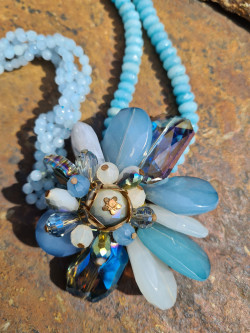 Handmade crystal choker with large flower and natural stones