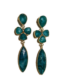 Pendientes largos dorados con ágata rubí y labradorita exclusivos