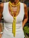 Collar largo de cristal checo amarillo tipo cordón con borlón