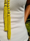 Collar largo de cristal checo amarillo tipo cordón con borlón