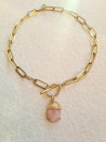 Steel chain choker with rose quartz