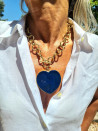 Gold choker with blue agate heart