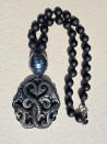 Black agate choker with jade and mother-of-pearl