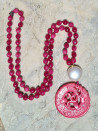 Long necklace of agates, mother-of-pearl and a unique jade medallion