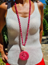 Long necklace of agates, mother-of-pearl and a unique jade medallion