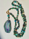 Long African turquoise necklace with geode agate pendant