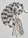 Long Grey and White Mother-of-Pearl Cord Necklace