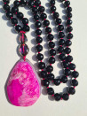 Long Black Onyx Necklace with Agate and Czech Crystal