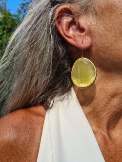 Gold-Tone Hook Earrings with Colourful Cat’s Eye Stones