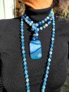 Long Striped Agate Necklace with Rectangular Pendant