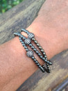Elastic bracelets with hematite and micropavé cubic zirconia