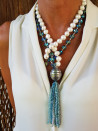 Long necklace with baroque pearls and Czech glass beads, tassel