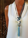 Long necklace with baroque pearls and Czech glass beads, tassel