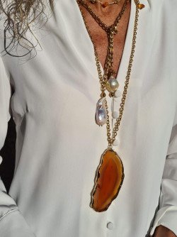 Long chain necklaces with natural stones