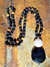 Long agate necklace with mother-of-pearl bead and irregular piece