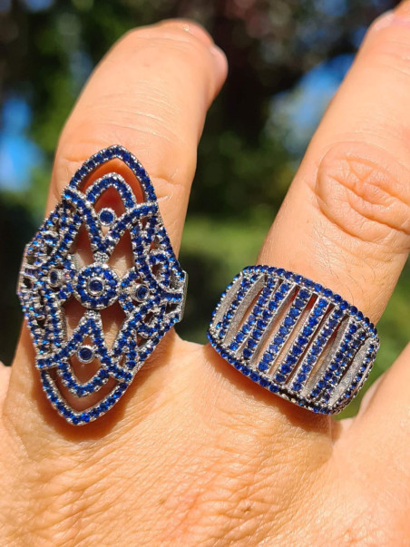 Silver ring with blue cubic zirconia