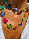 Gold chain with natural stones and multicolored crystals
