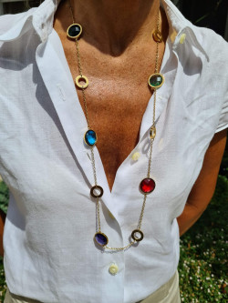 Gold chain with circles and round Czech crystals