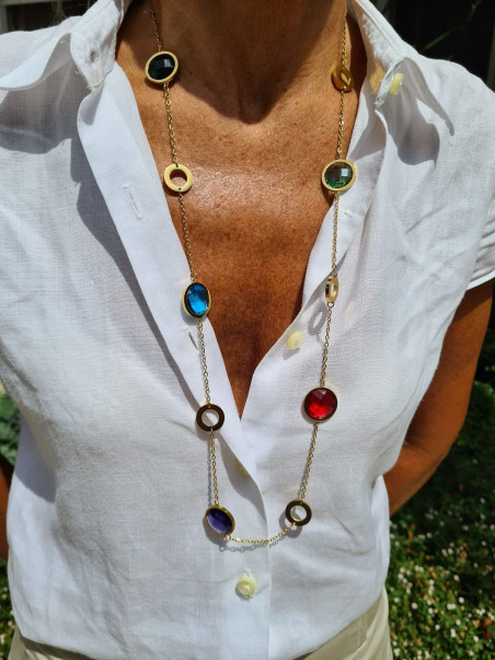 Gold chain with circles and round Czech crystals