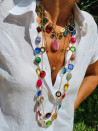 Set of chains with multicolored stones and crystals
