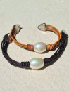 Pulsera de cuero múltiple con 8 tiras y perla oval