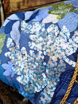 Party bag made of fabric with embroidery and sequins