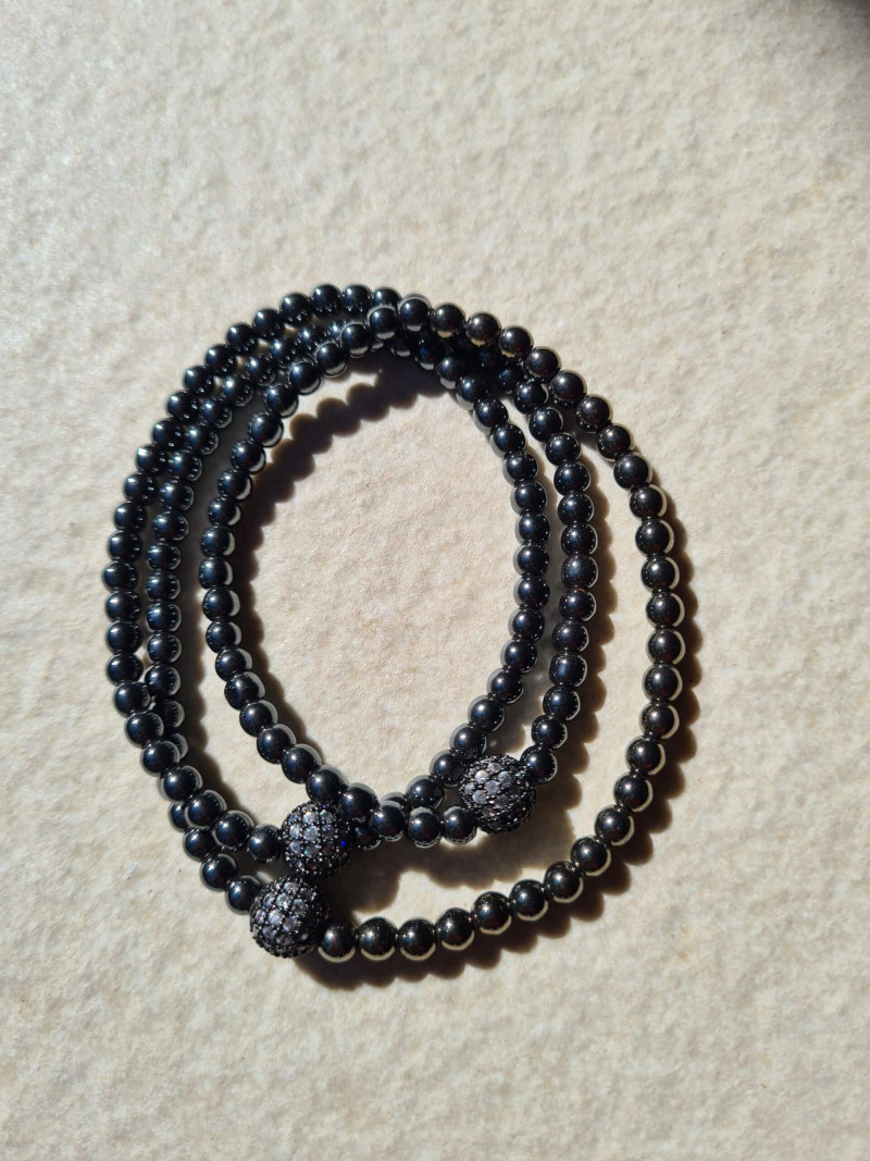Elastic bracelets with hematite and micropavé cubic zirconia