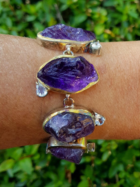 Pulseras de plata esterlina 925 con amatistas en bruto