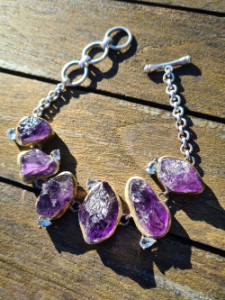 Pulsera de plata 925 con amatistas y cuarzos