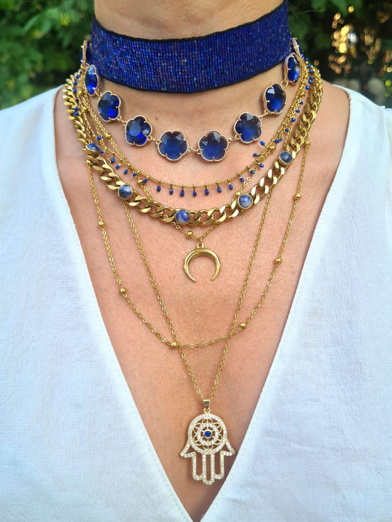 Mix & Match set of gold and blue necklaces