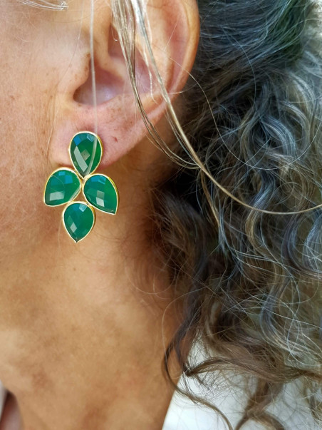 Gold-plated silver earrings with semi-precious stones