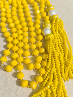 Cord necklace with Czech crystals and pompoms