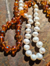 Long necklace with baroque pearls and Czech glass beads, tassel