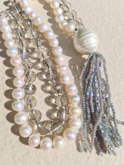 Long necklace with baroque pearls and Czech glass beads, tassel