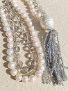 Long necklace with baroque pearls and Czech glass beads, tassel