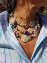 Long necklace of blue baroque pearls and jasper with clasp