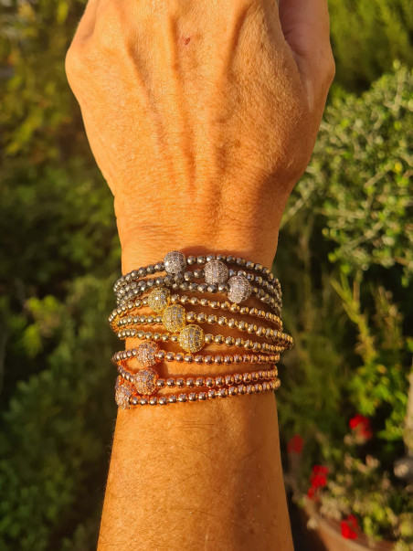 Elastic bracelets with hematite and micropavé cubic zirconia