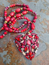 Long red agate necklace with vintage heart pendant