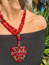 Long red agate necklace with vintage heart pendant