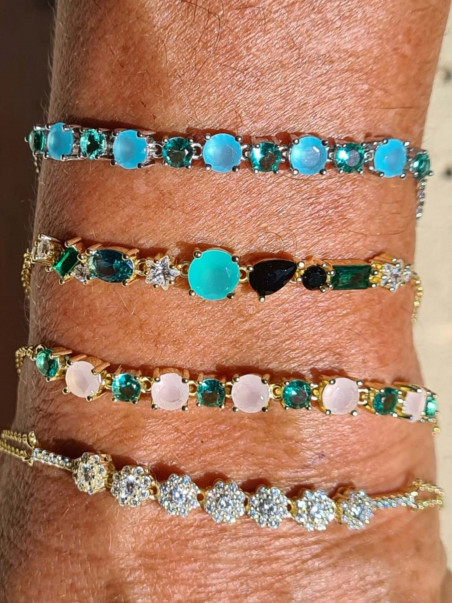 Pulsera de plata y cuarzos con circonitas en colores vibrantes