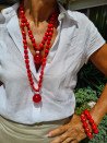Double red necklace with chocolate candies, beads and baroque pearls