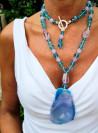 Long necklace of agates, amethysts and Czech crystals