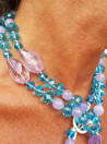 Long necklace of agates, amethysts and Czech crystals