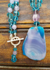 Long necklace of agates, amethysts and Czech crystals