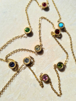 Steel chain with colorful cubic zirconia circles