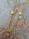 Steel chain with colorful cubic zirconia circles